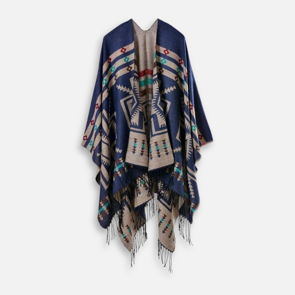 Poncho Bleu Marine Motifs Croix Mexicaine vue 2 - Bracksley
