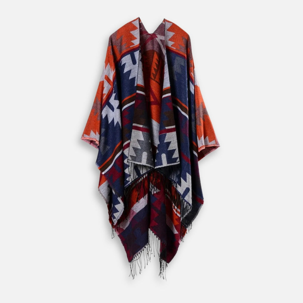 Poncho Orange Motifs Péruviens vue 2 - Bracksley