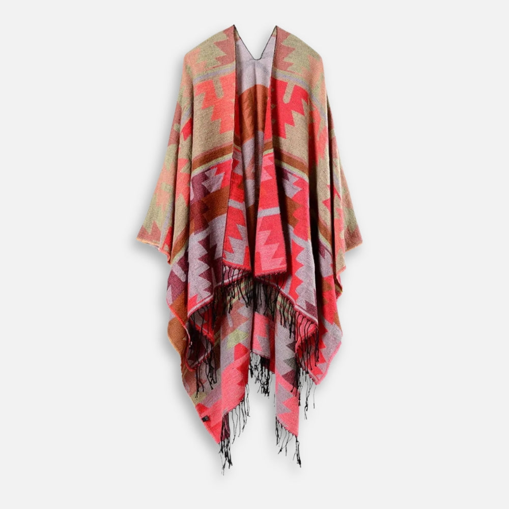 Poncho Rouge Motifs Péruviens - Bracksley