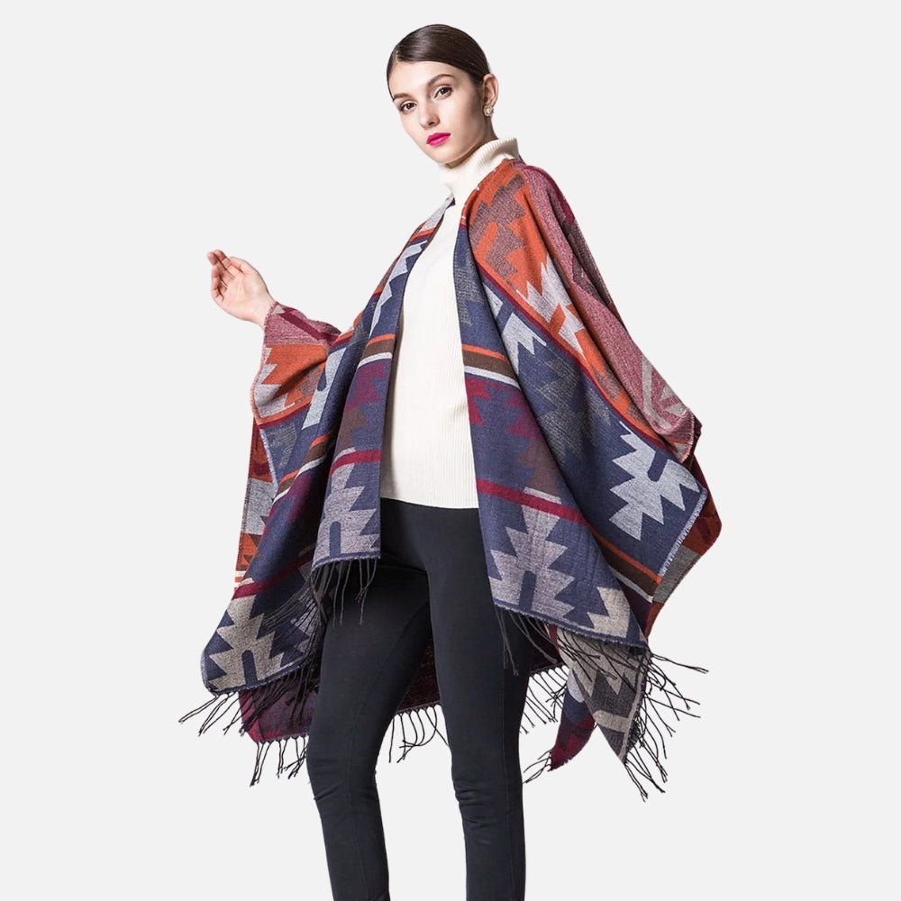 Poncho Orange Motifs Péruviens - Bracksley
