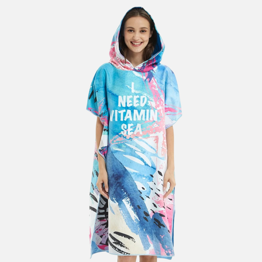 Poncho Surf Bleu Et Corail - Bracksley