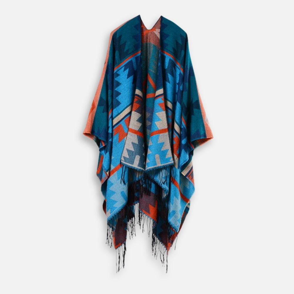 Poncho Bleu Motifs Mexicains - Bracksley