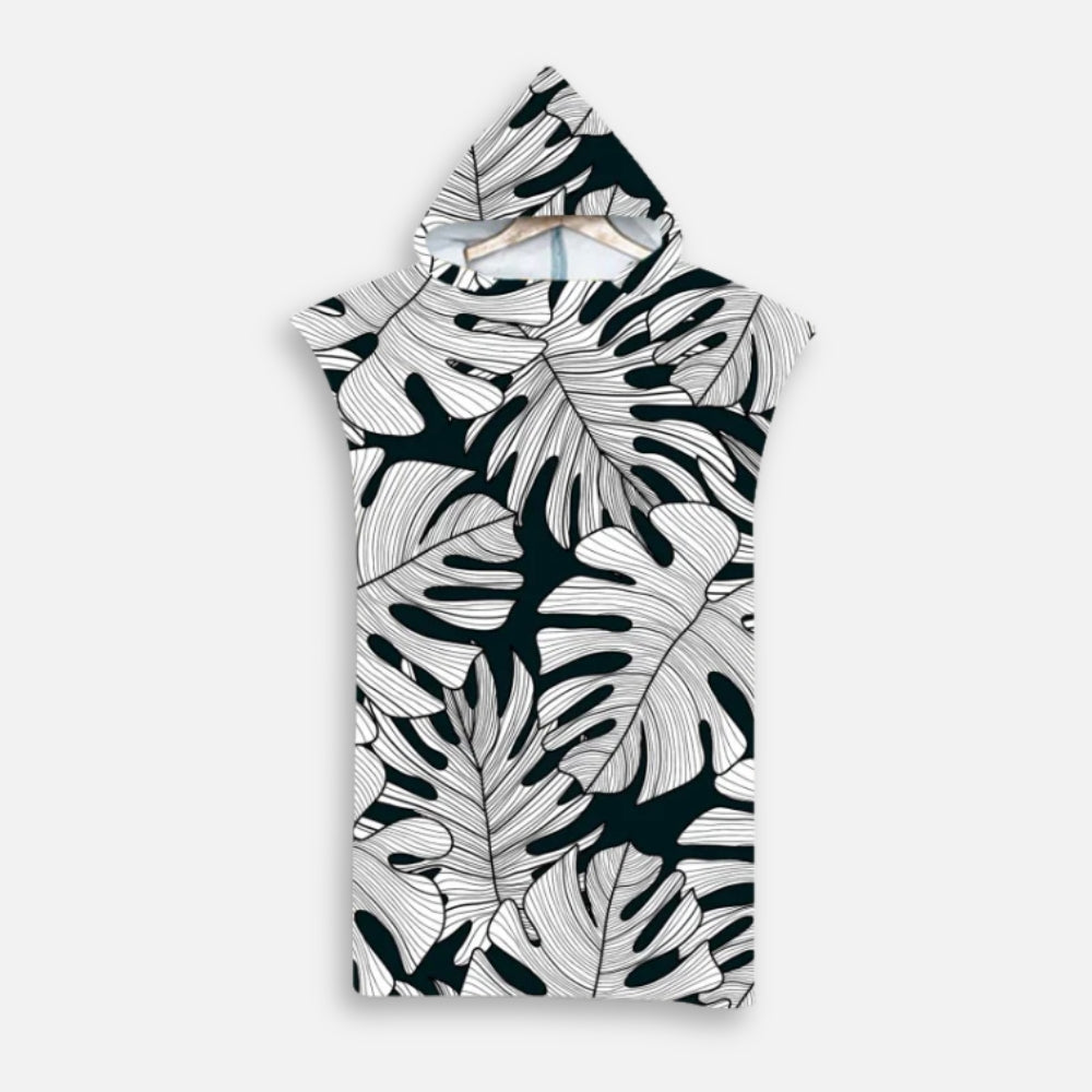 Poncho De Bain Feuilles Noir et Blanc - Bracksley