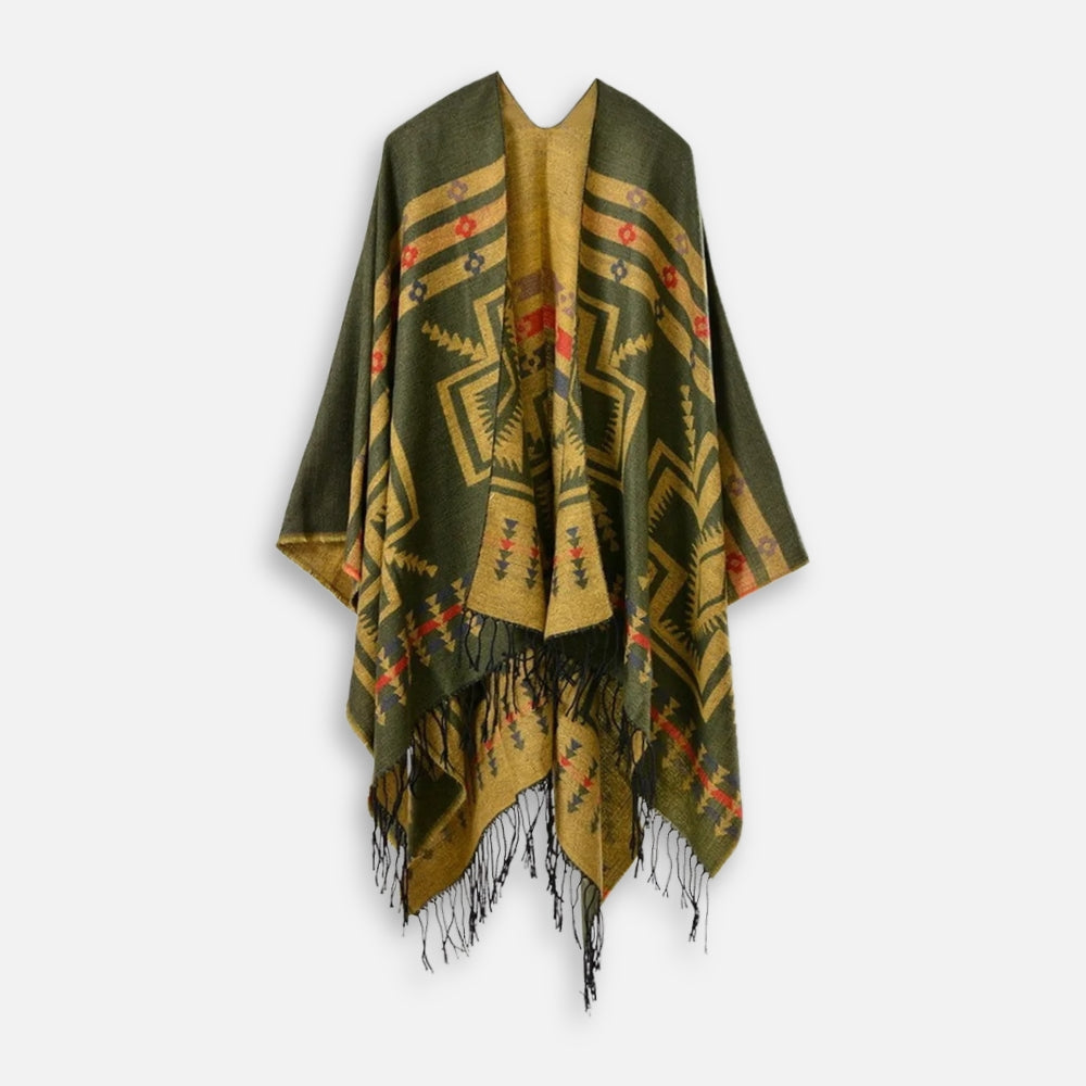 Poncho Kaki Motif Croix Mexicaine vue 2 - Bracksley