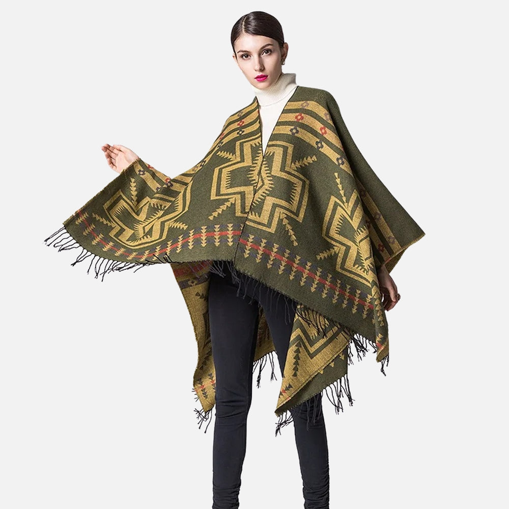 Poncho Kaki Motif Croix Mexicaine - Bracksley