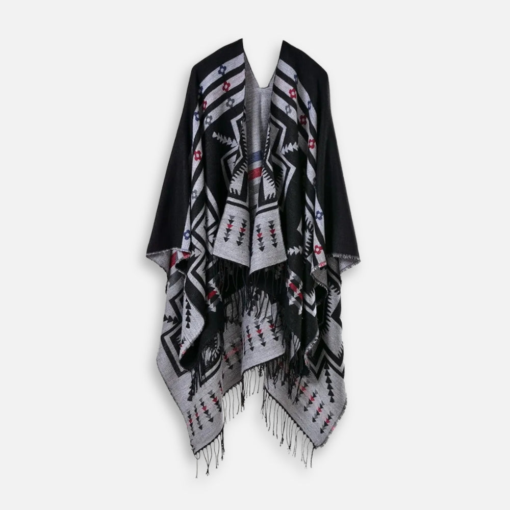 Poncho Noir Motifs Croix Mexicaine vue 2 - Bracksley