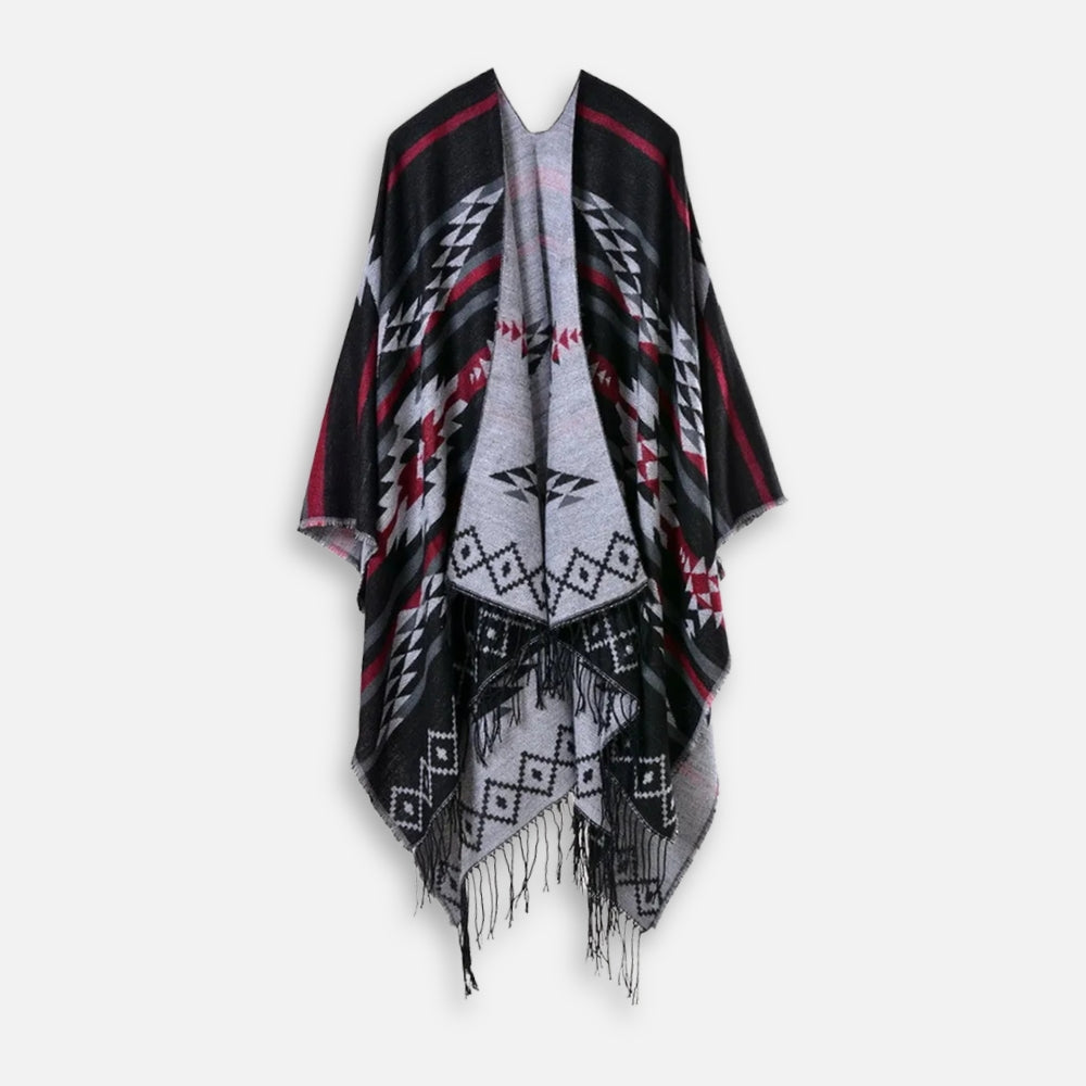 Poncho Noir Motifs Mexicains - Bracksley