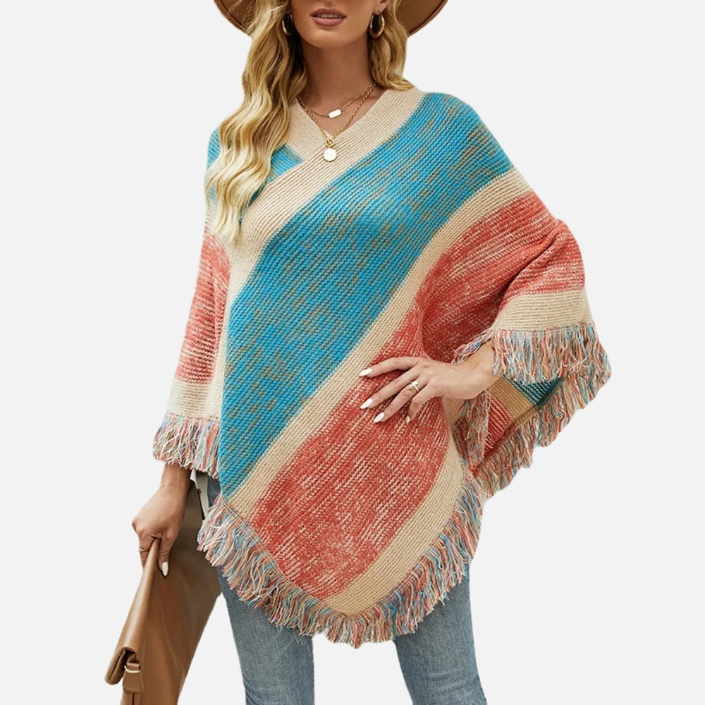 Poncho Bleu Ã  Franges vue 2 - Bracksley