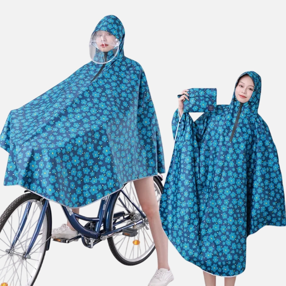 Poncho VÃ©lo Pluie Bleu Fleurs - Bracksley