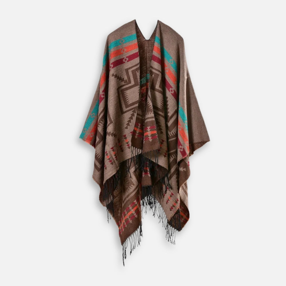 Poncho Marron Motif Croix Mexicaine vue 2 - Bracksley